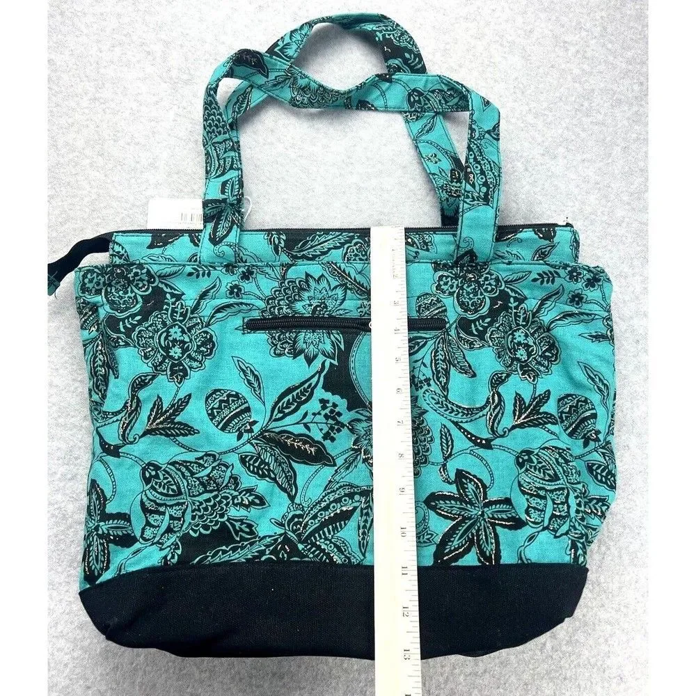 Mings Blue Black Floral Shoulder Tote Bag Boho Tropical Carryall NWT